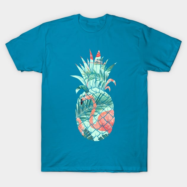 Flamingo Pattern Pineapple T-Shirt by EddieBalevo